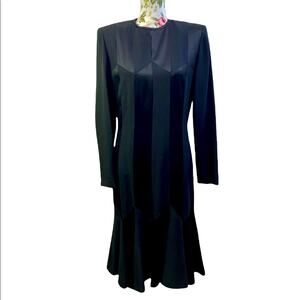 80's Black Tuxedo Fancy  Dress Vintage Don ElliotLong sleeve Party Dress 10us